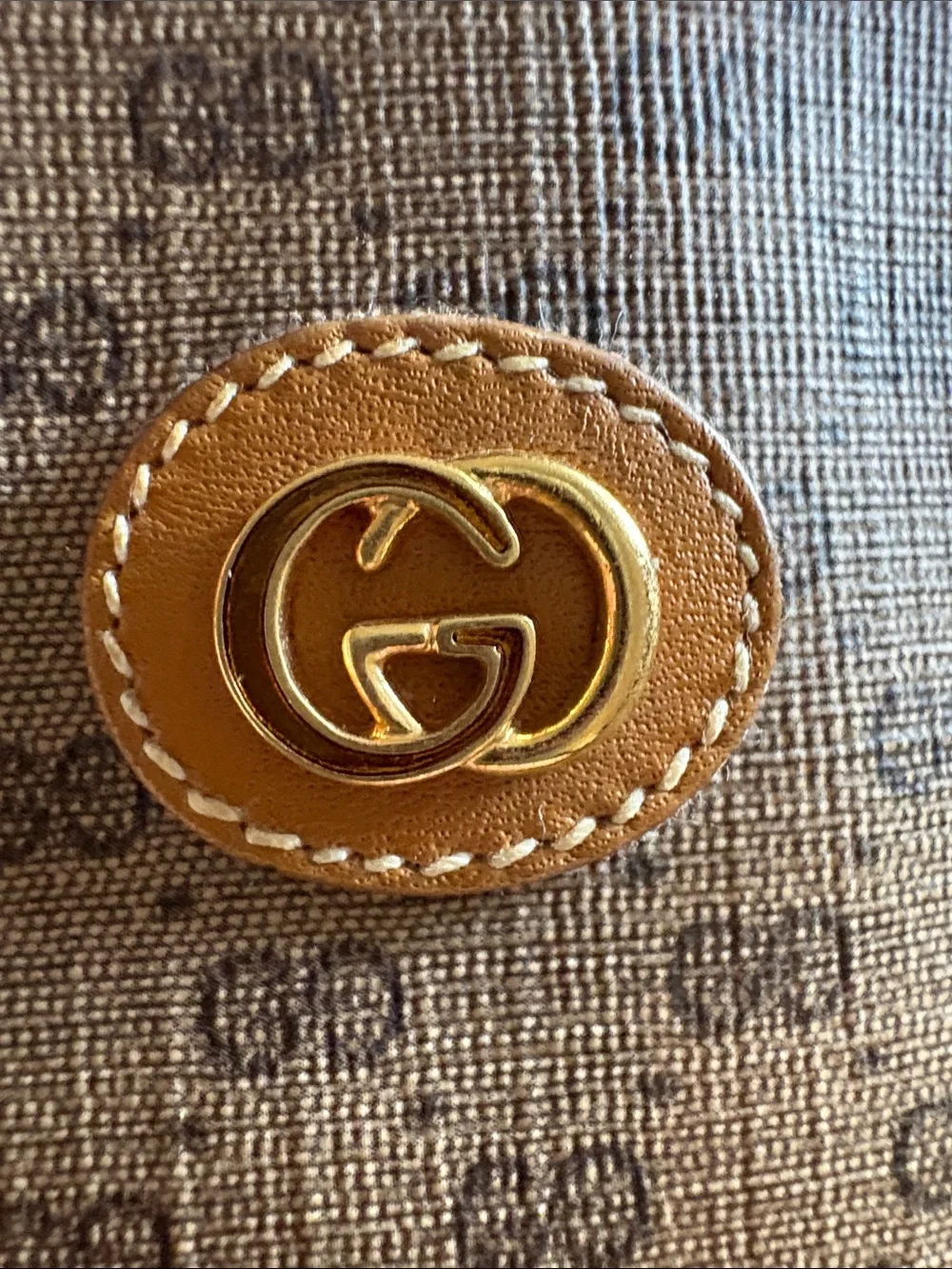 **Gucci Beige and Tan micro-Monogram Cosmetic Pouch with Gold Logo